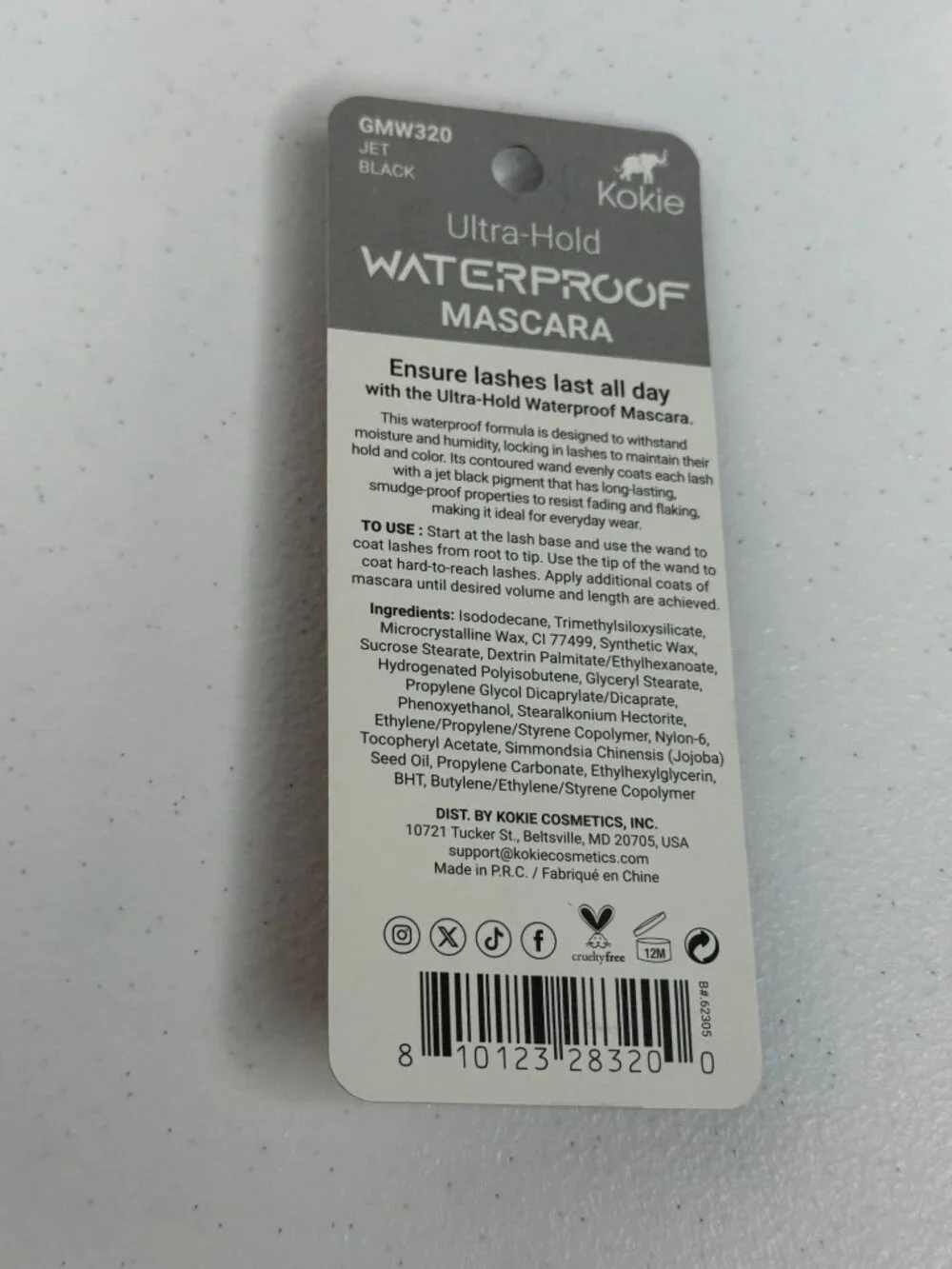 Kokie Waterproof Mascara Jet Black Ultra Hold Smudge Proof Long Lasting New